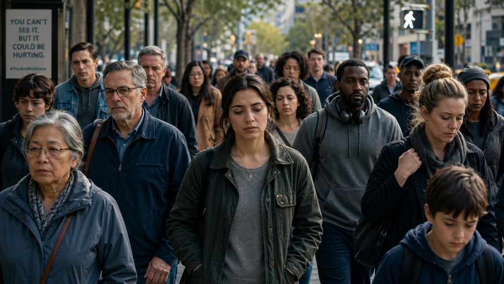 Diverse group of people in a public setting representing how a common health condition affects many individuals