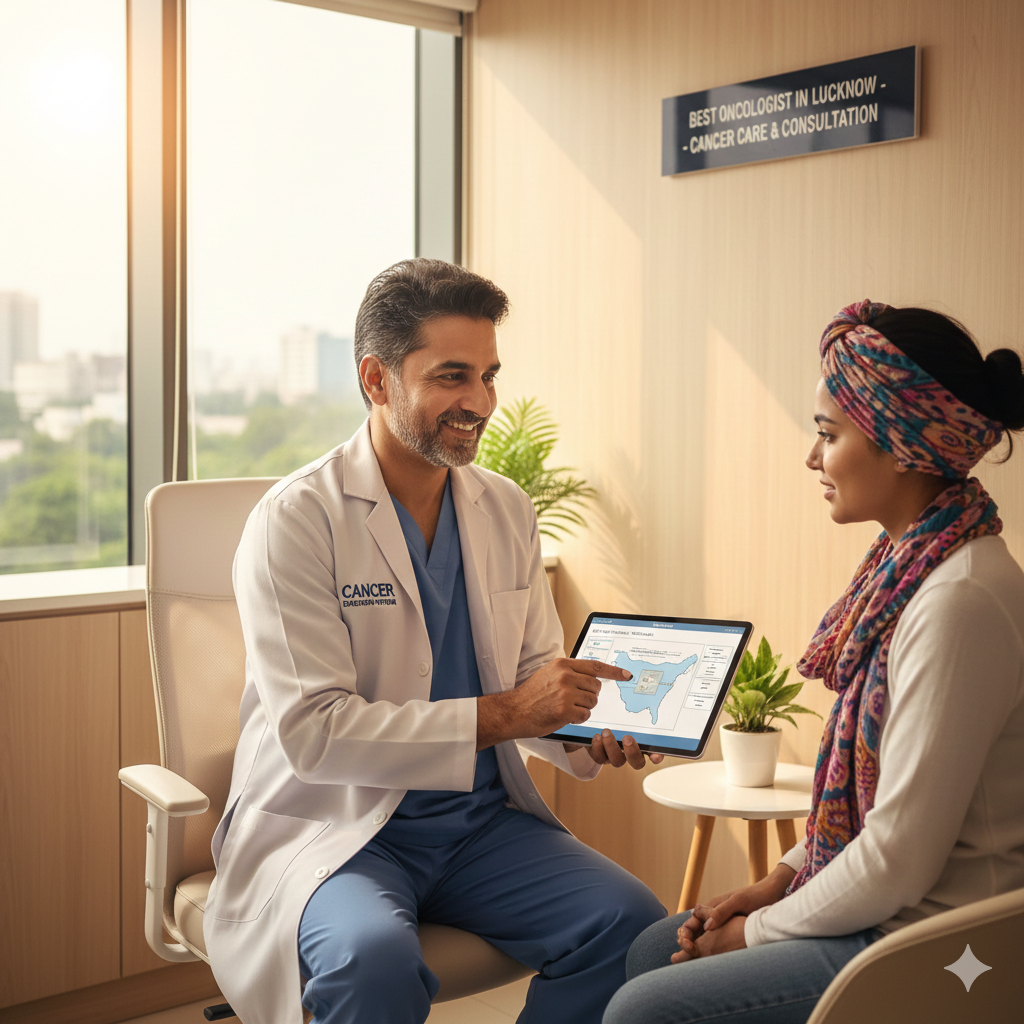 Cancer patient receiving emotional support at Cancer Education Network in Lucknow, showing strength and hope.